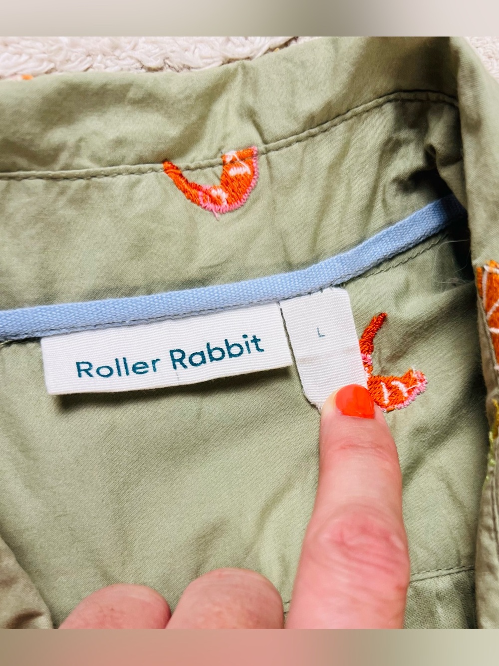 Roller Rabbit Ocaso Ellyott Dress – Olive Embroidered Shirt Dress –100% Cotton L - Picture 3 of 15